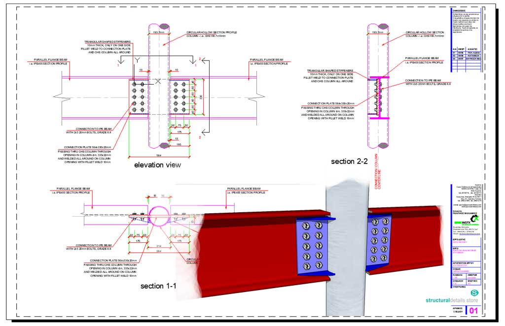 Beam to Circular CHS Simple Connection Detail simple beam shear and moment diagram 